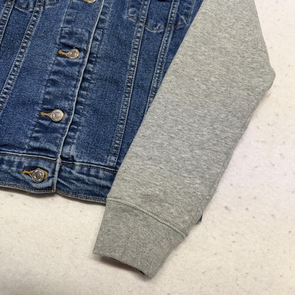 Levi Denim Trucker Jacket Hoodie Gray Sweatshirt Sleeves Women's Small Classic - Picture 2 of 16